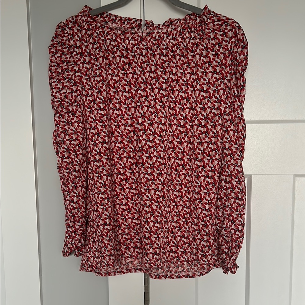Max Studio Red Ruffled Long Sleeve Blouse with Tucked Collar and Sleeves
